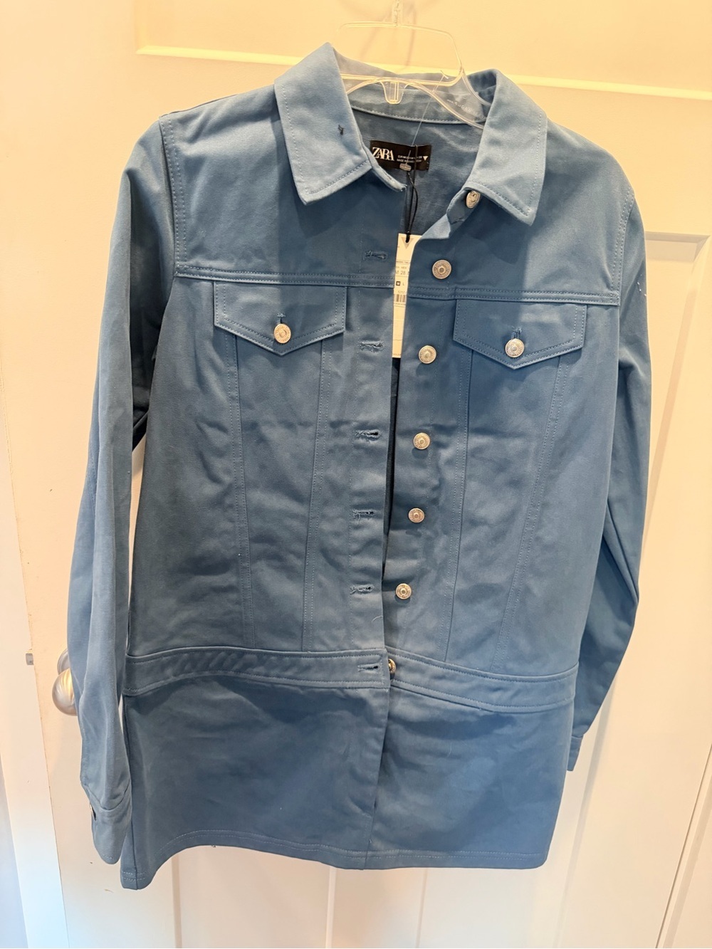 NWT Zara M Blue Denim Shirt Mini Dress Long Sleeve Western Utility